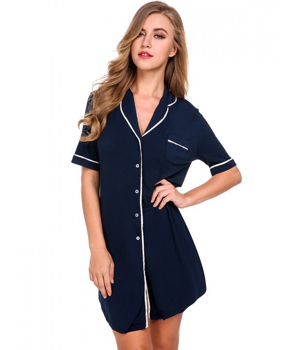 Womens Nightshirt Short Sleeves Pajama Top Boyfriend Shirt Dress ...