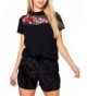 Richlulu Womens Contrast Floral Embroidered