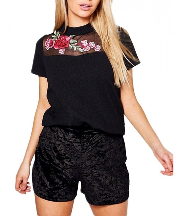 Richlulu Womens Contrast Floral Embroidered