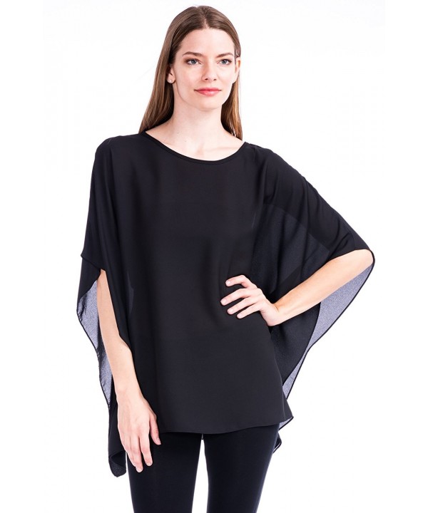 Opaque Chiffon Caftan Poncho Tunic Top - Black - C711HN6NI7N