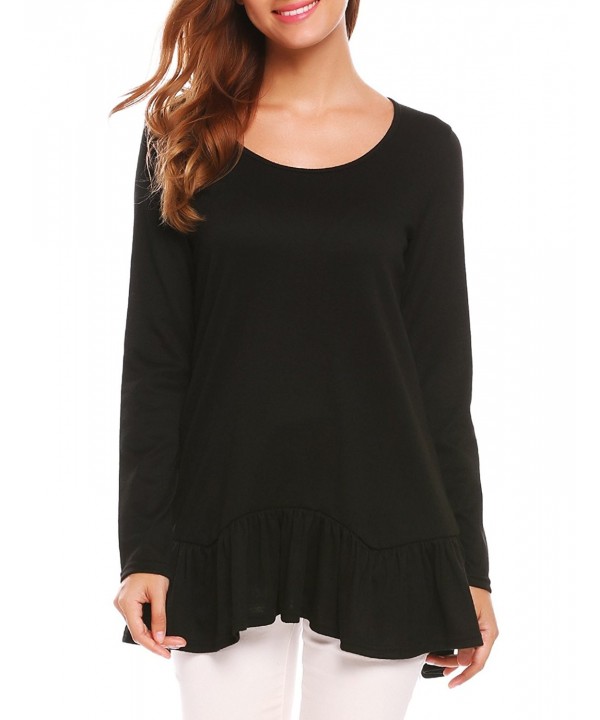 Women's Casual Long Sleeve Ruffle Hem Tunic Tops - Black - CK186UZTLH5