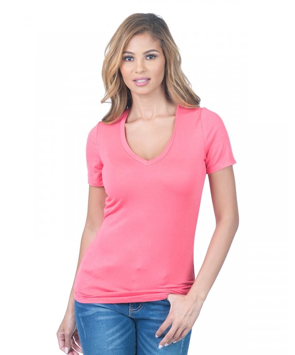 Womens Basic Missy Comfy Deep V Neck Short Sleeve Pullover T Shirts ...