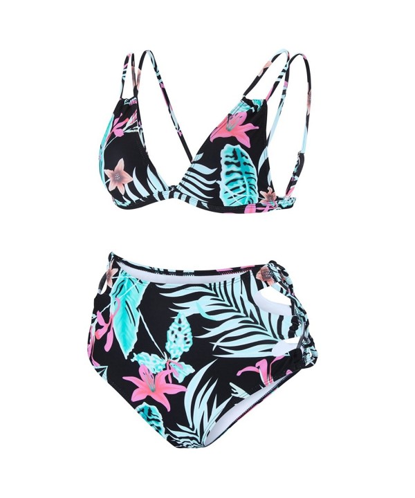 High Waisted Print Bikini Set- Cut Out Strappy Swimsuit For Women ...