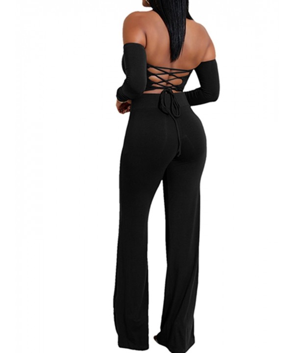 Womens Sexy High Waist Wide Leg Two Pieces Jumpsuit Bandeau Top Flared ...