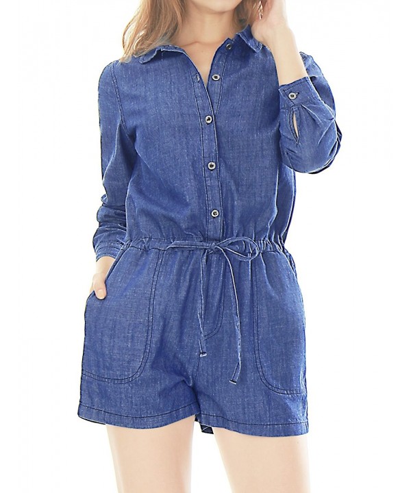 Allegra Womens Drawstring Buttoned Chambray
