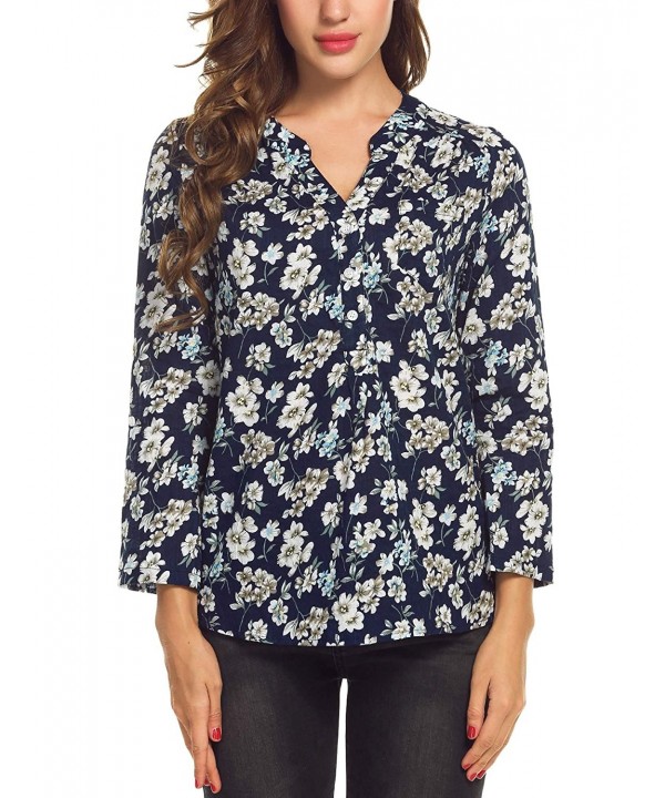 Women's Casual Floral Print Button Down Blouse Long Sleeve Shirts ...