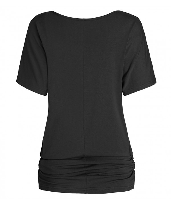 Women's Short Sleeve Dolman Top Scoop Neck Drape Shirt - Black ...