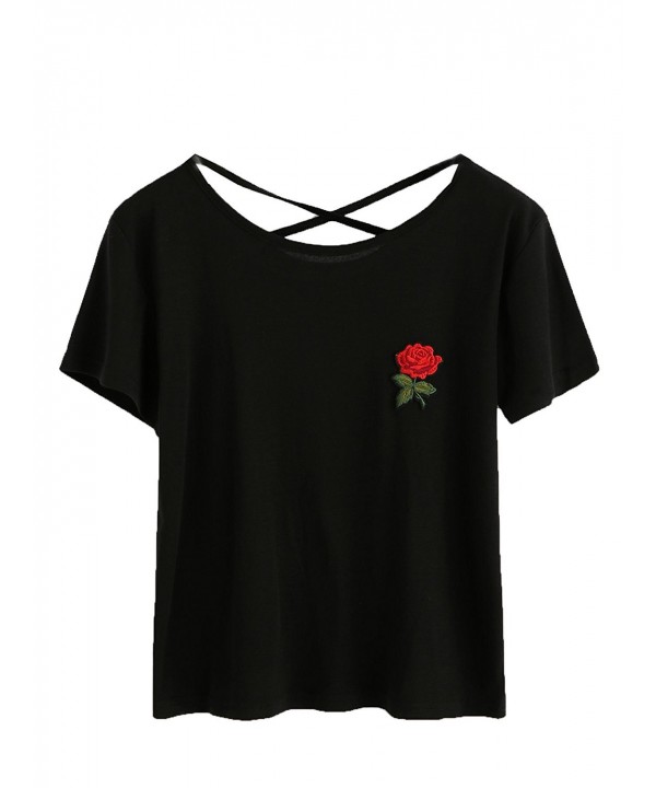 SweatyRocks Womens Sleeve Embroidered T Shirt