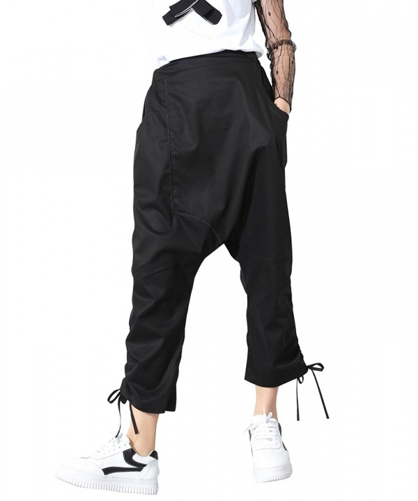 Women Casual Drawstring Sides Drop Crotch Harem Pants GY1219 A - Black ...