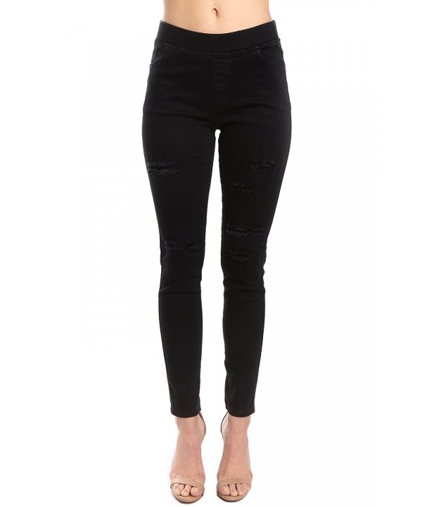 Women's Distressed/Ripped/Cut Pull On Stretch Skinny Denim Jeggings ...