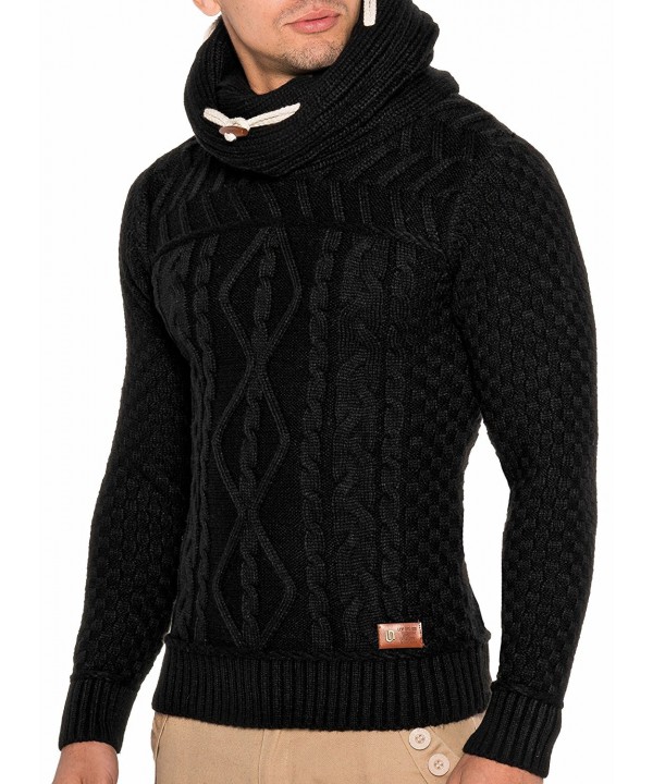 LN7025 Men's Knit Pullover With Turtleneck Collar - Black - CJ188HG9ZZS