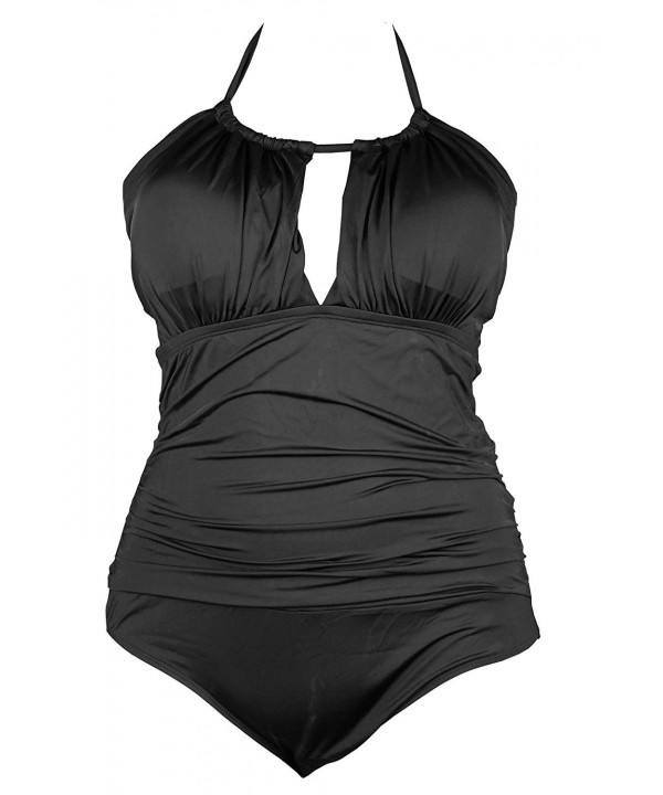 Plus Size Solids Ruffle Shuffle Swimsuit One Piece High Neck Keyhole ...