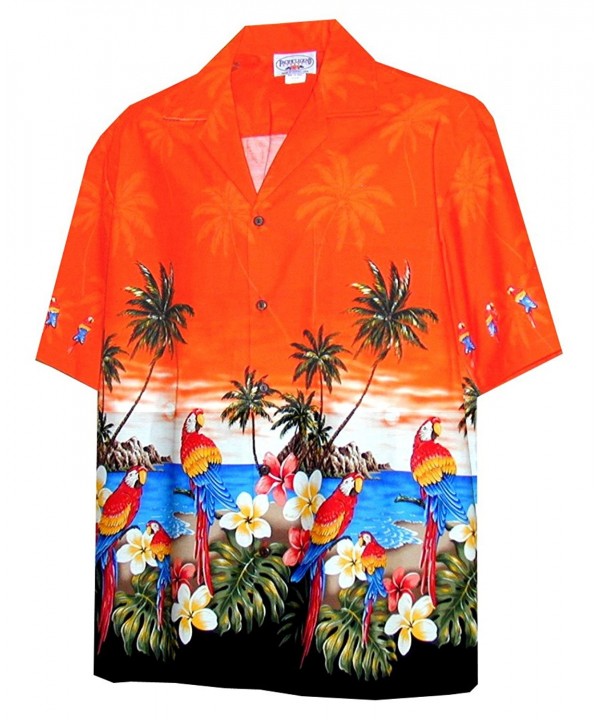 Men's Parrots Beach Border Hawaiian Shirt - Orange - CP1181JC5L1