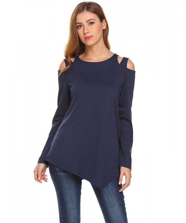 Women Cold Shoulder Long Sleeve Asymmetrical Swing Tunic Shirt Top ...