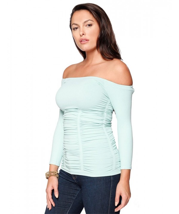 SLEEVE ROUCHED OFF SHOULDER Aqua