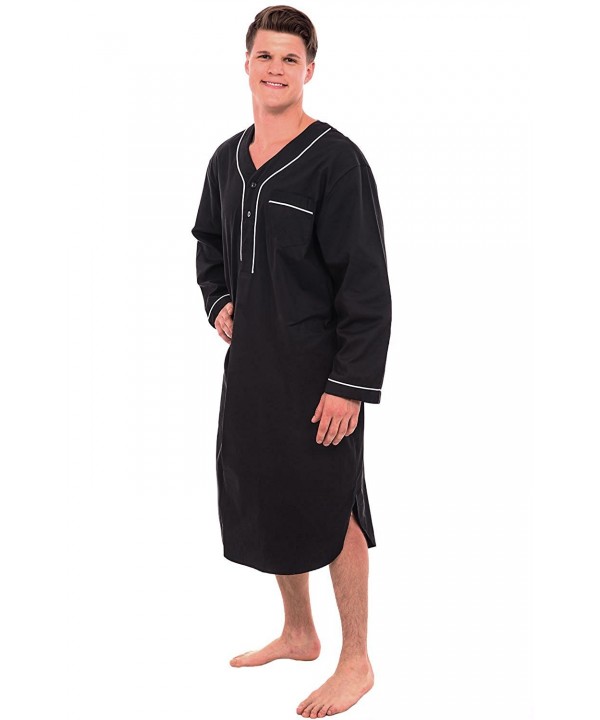 Mens Cotton Nightshirt- Long Lightweight Woven Kaftan - Black With ...