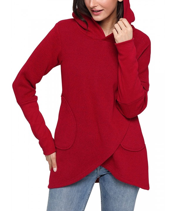 Womens Long Sleeve Asymmetric Hem Pullover Hooded Sweatshirt With ...