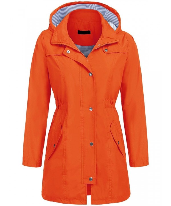 Women Lightweight Waterproof Hooded Active Outdoor Rain Jacket - Orange ...