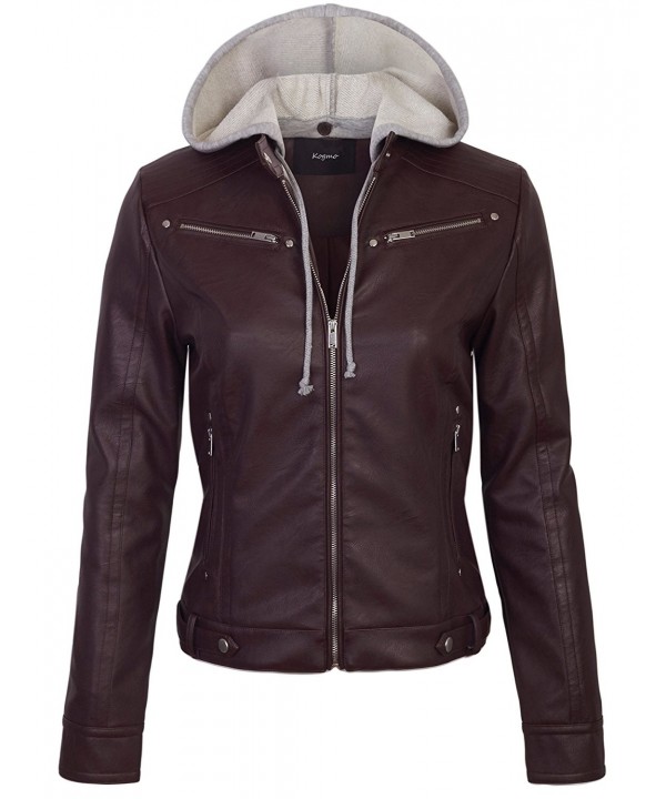 Womens Faux PU Leather Zip Up Casual Moto Jacket With Hoodie - 576 ...