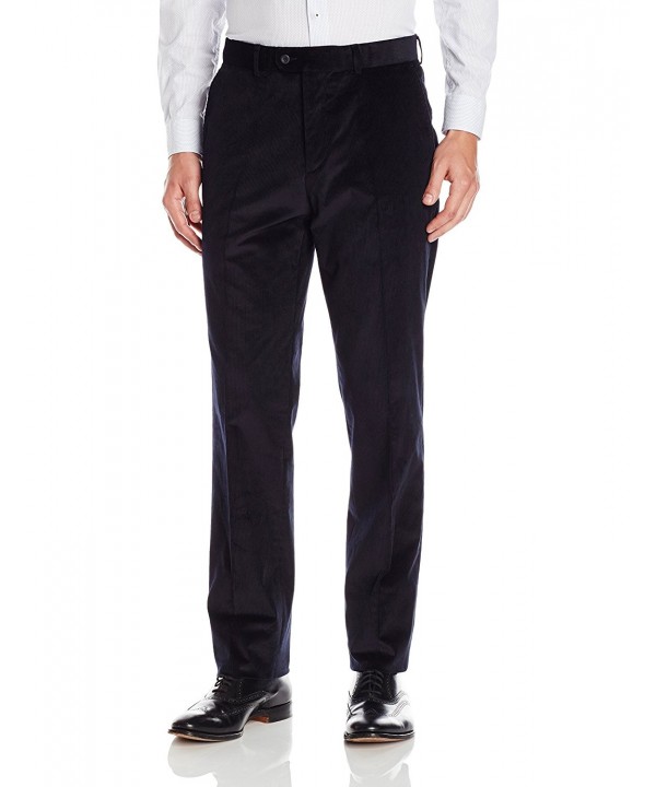 Men's Flat Front Lightly Washed Stretch Cord Trouser - Navy - CQ12N7VU6CD