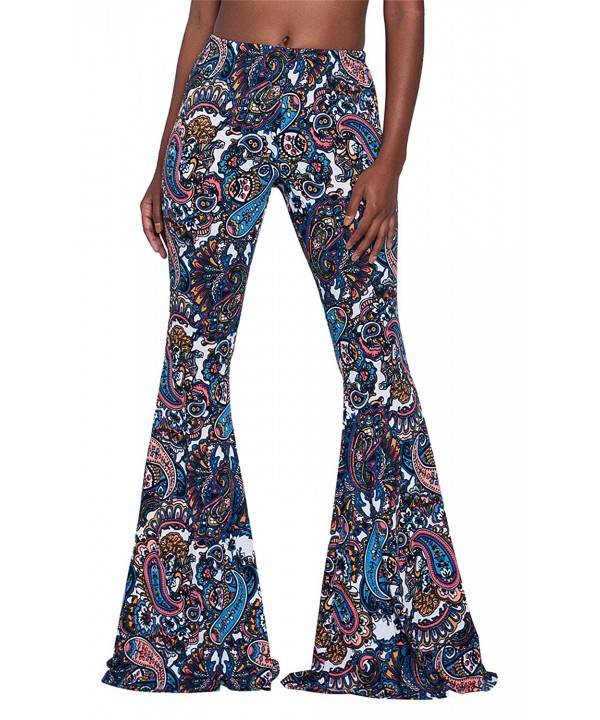 Women Boho Print Stretch Bell Bottom Flare Palazzo Pants Trousers S-XXL ...