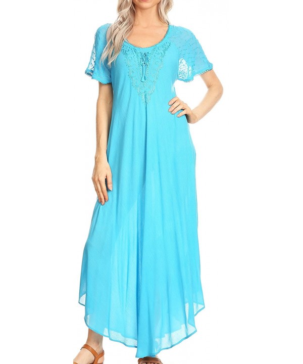 Sakkas 16610 Embroidered Lace Up Turquoise