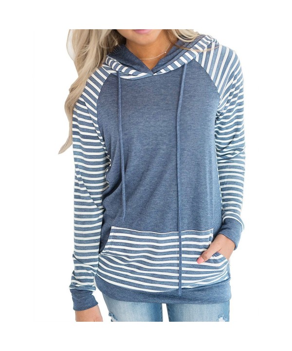 Womens Long Sleeve Shirts Color Splicing Spring Top Sweater - Z0_blue ...