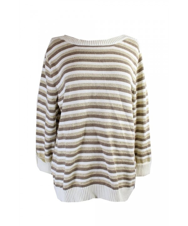 Women's Metallic Stripe Pullover Sweater - Khaki - CS12N7BQVVS