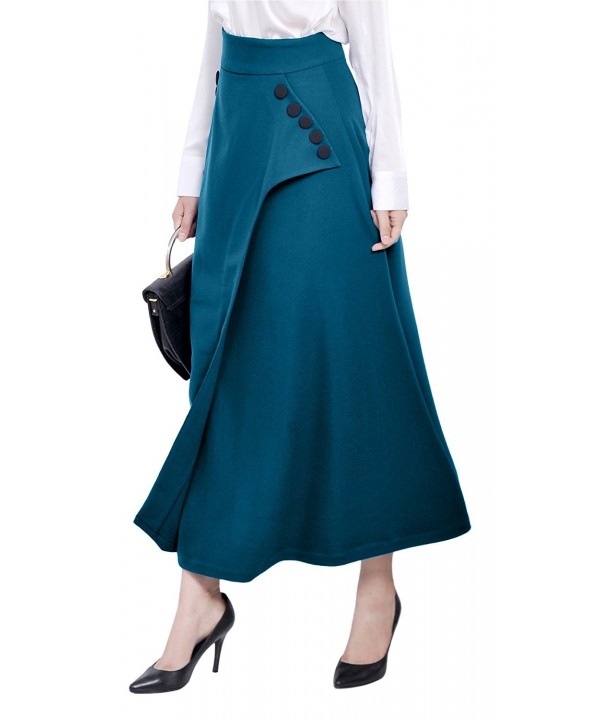 Womens Office Work Party A Line Flared Midi Tea Long Skirts - Dark Cyan ...