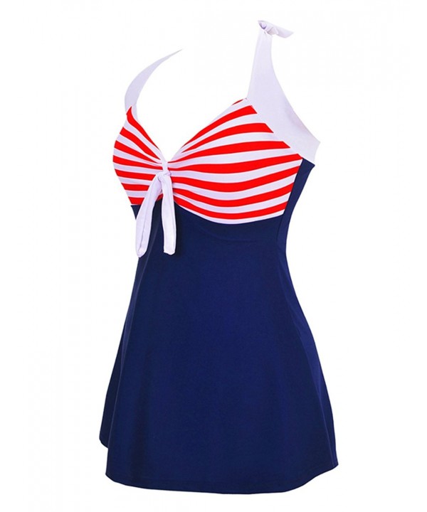 Vintage Sailor Swimsuit Halter Neck 1 Piece Skirtini Swimdress (FBA ...