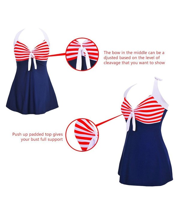 Vintage Sailor Swimsuit Halter Neck 1 Piece Skirtini Swimdress (FBA ...