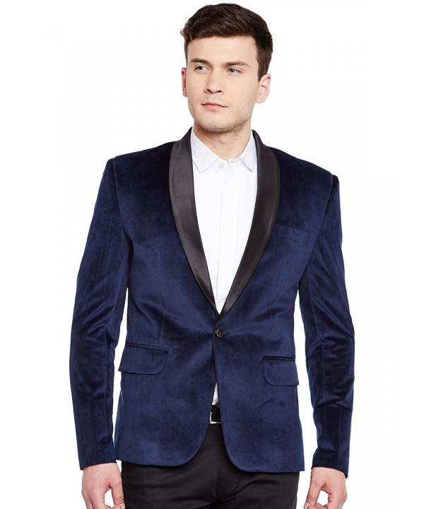 Men's Premium Velvet Notch Lapel Tuxedo Coat Blazer Jacket - Navy Blue ...