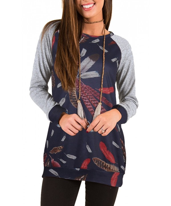 ECOWISH Feather Printed Patchwork T Shirt