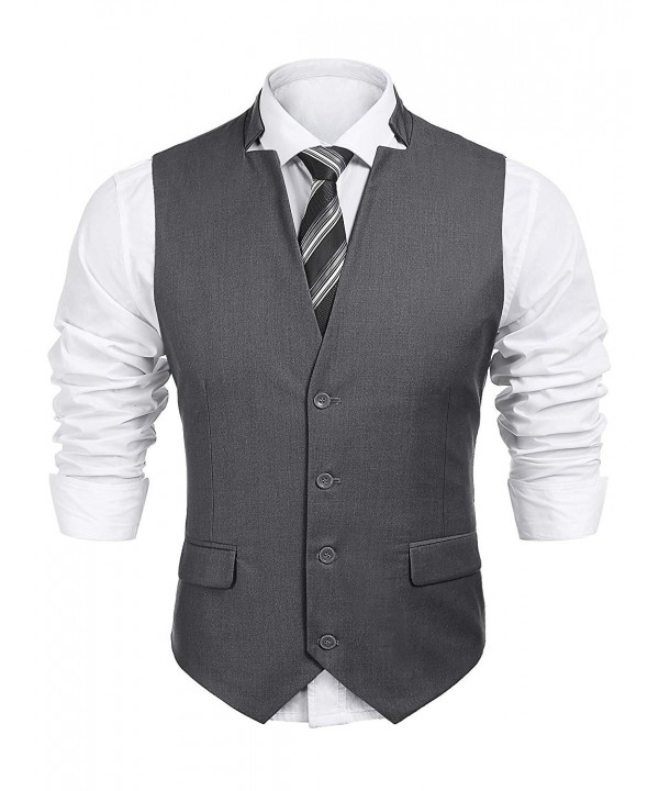 Men's V-neck Sleeveless Slim Fit Vest-Jacket Business Suit Dress Vest ...