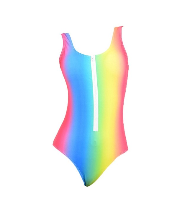 Women One Piece Rainbow Printing Front Zipper Padded Monokini Swimsuit ...