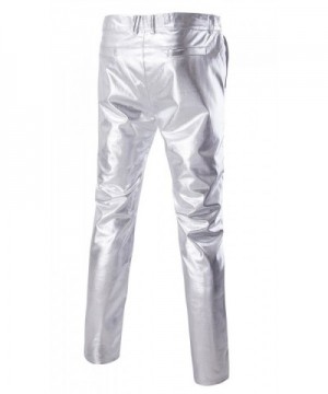 Men's Skinny Night Club Metallic Faux Leather Pants - Silver - CL12KT3M3ZT