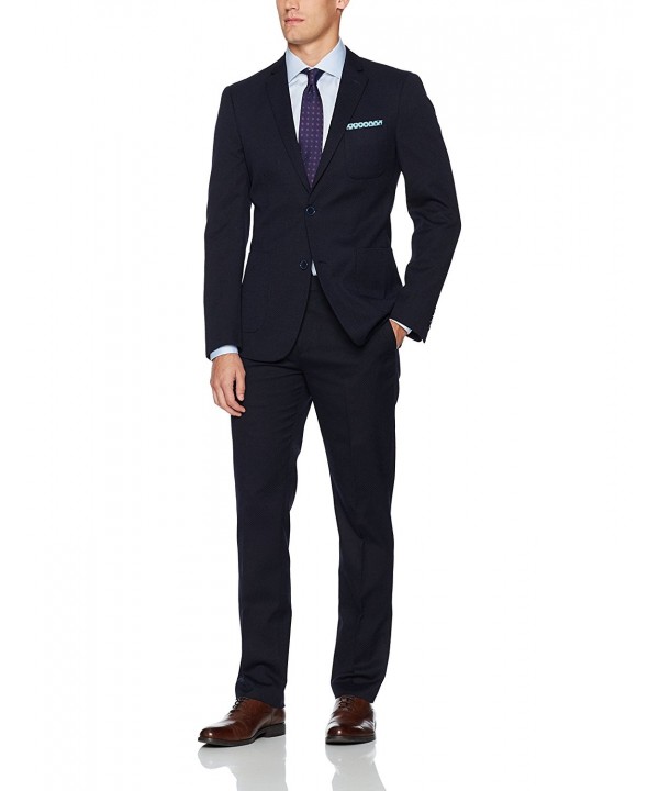 Men's Slim Fit Flat Front Pindot Suit Separate Pant - Navy - CT182THYU5K