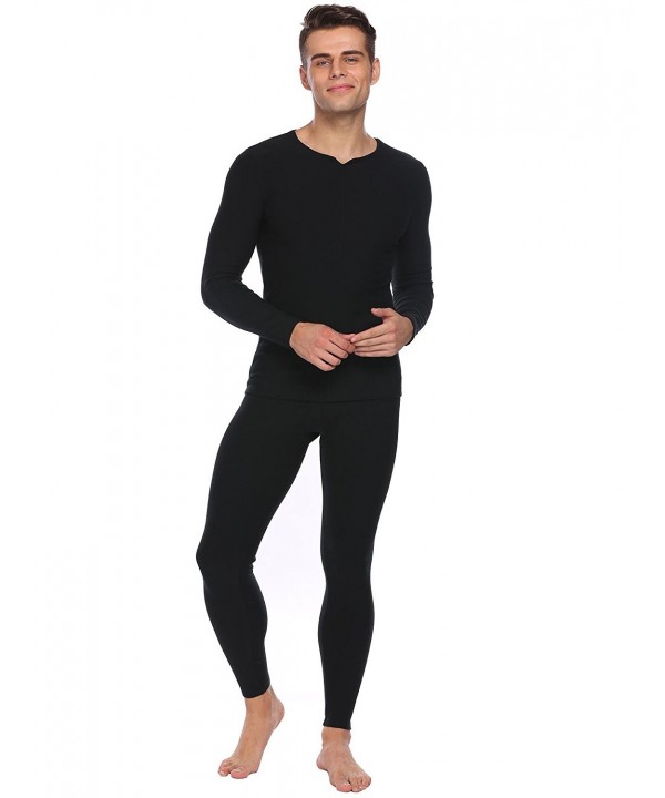 Mens Long Sleeve Solid Slim Sleepwear Thermal Underwear Fleece Lined ...