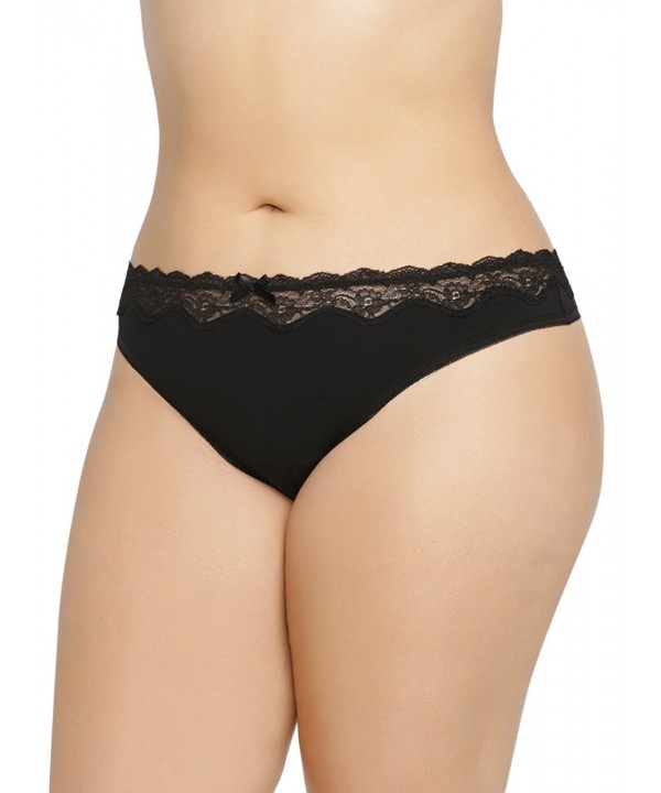 Cotton Lace Trim Thong Black