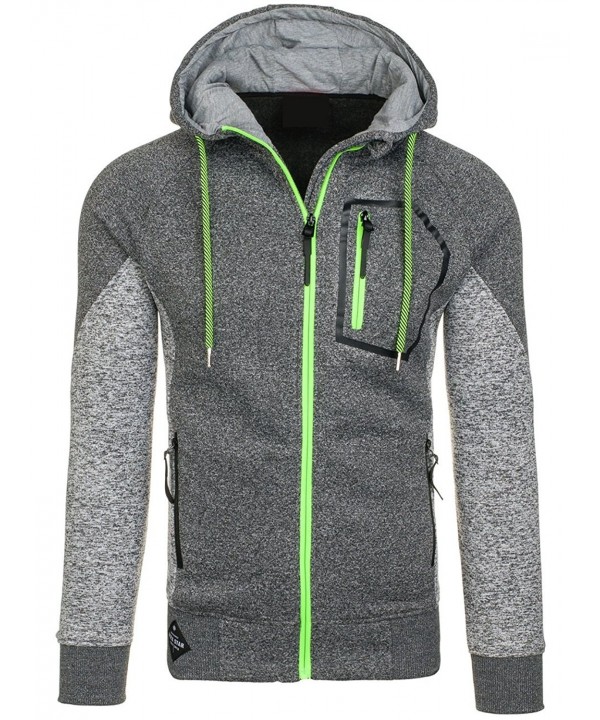 Mens Full Zip Hooded Fleece Long Sleeve Two Front Pockets Sports ...