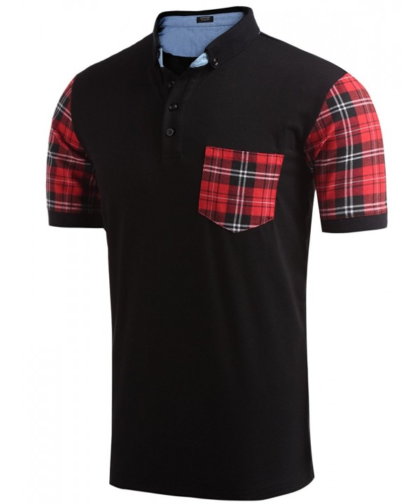 Men's Casual Short Sleeve Plaid Polo Shirt - Black - CI182DEIU8T