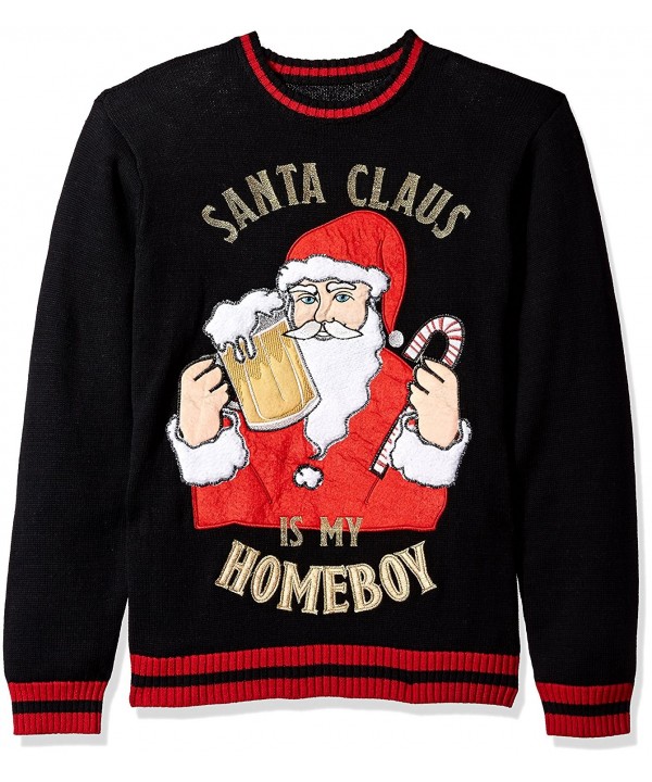 Men's Santa Is My Homeboy Crew Neck Ugly Xmas - Black - CE184WZ5Q40