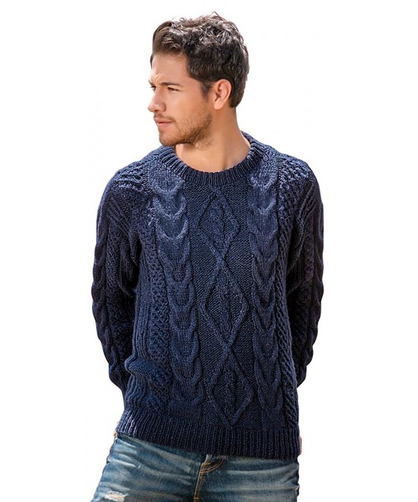 Handwoven Warm Alpaca Round Neck Sweater - Blue - CA1869820ZU