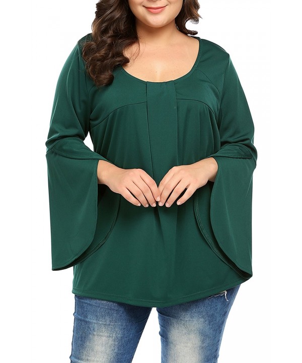 Women Plus Size Flare Long Sleeve Shirts Pleated Flowy Tunic Tops（14W ...