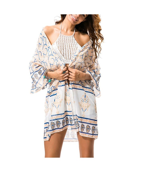 Womens Chiffon Floral Print Beachwear Kimono Bikini Cover Up Boho ...