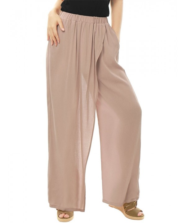 Women's Elastic Waist Asymmetric Overlay Palazzo Pants - Beige ...