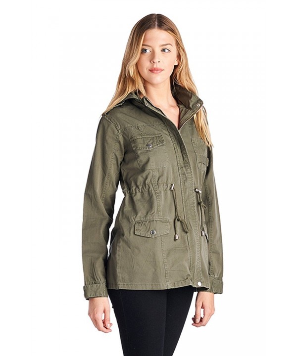 Womens Safari Hoodie Anorak Parka Jacket w Drawstring - Olive - CE12GSE9SAP