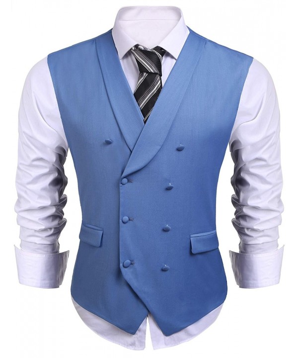 Men V-Neck Solid Waistcoat Double Breasted Slim Fit Casual Suit Vest ...
