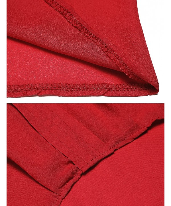 Women Casual V-Neck Solid Tops Chiffon Shirt Blouse - Red - C2188ZA0K86