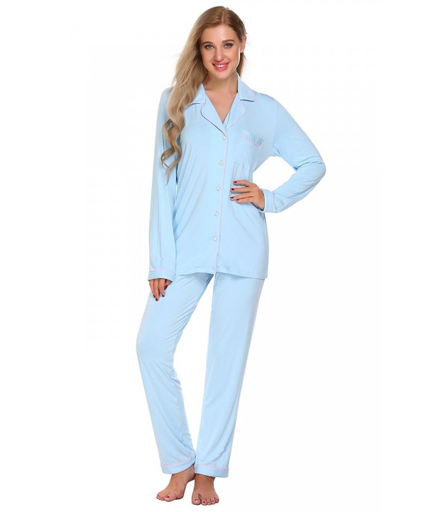 Womens Pajamas Sleeve Button Sleepwear